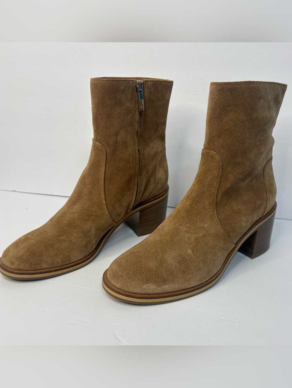 Aquatalia Tan Suede Mid-Heel Ankle Boots